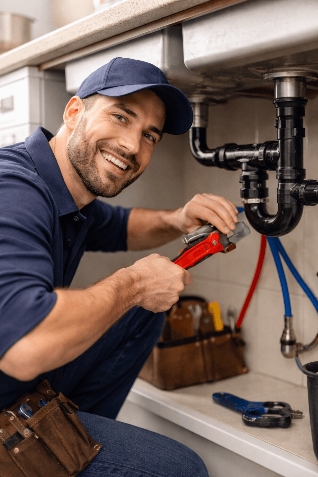 Professional plumber at work